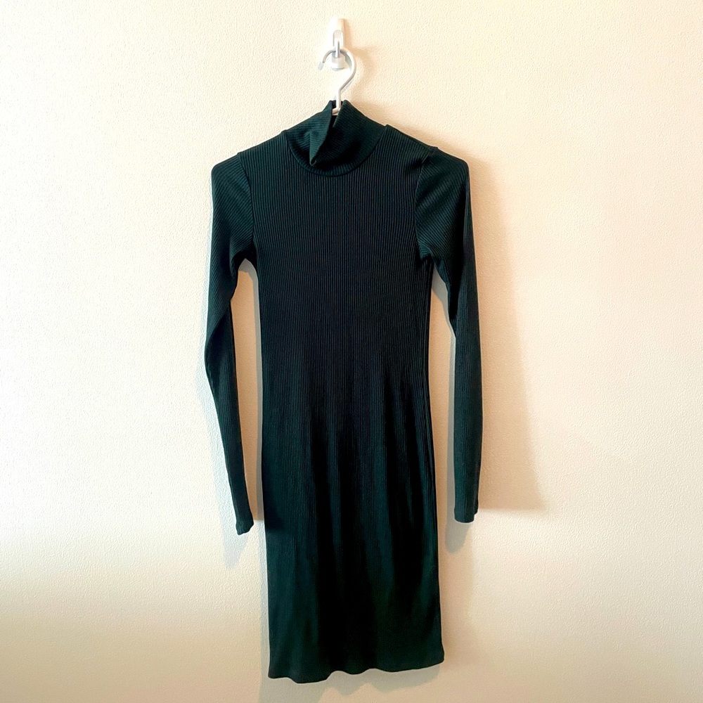 Wilfred Emerald Green Turtleneck midi dress. Ribbed cotton knit. Size small.